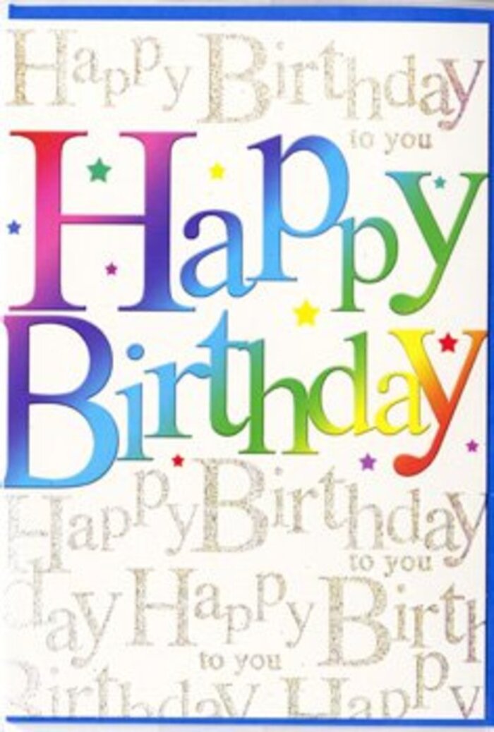 In this image, a bright and stylish birthday card takes centre stage, its front design glowing with the kind of upbeat energy that suits a family celebration in Cheshunt. The main focus is the phrase Happy Birthday, set in large, welcoming letters that are filled with a soft, blended gradient of colour. Each letter carries its own hue-crimson, coral, citrus yellow, fresh green, aqua, sapphire, and plum-yet they flow smoothly into one another, forming a continuous rainbow effect that feels both playful and carefully executed, much like a thoughtfully arranged bouquet. The surface of the lettering is subtly shiny, catching and reflecting light to create gentle highlights, giving the impression of depth and a slightly raised texture. Behind this colourful message, the entire background is covered in a delicate pattern of the words Happy Birthday to you repeated in fine, looping gold script. This metallic script shimmers in a way that brings to mind the golden late-afternoon light over Cheshunt's parks and riverside walks, adding a sophisticated, almost lyrical backdrop. Tiny starbursts and confetti-like dots in coordinating colours are scattered around the design, introducing a sense of motion and party-like atmosphere while still keeping the overall look clean and uncluttered. The card feels perfectly suited to accompany a hand-tied birthday bouquet prepared by Flower Delivery Cheshunt, ready for same-day delivery to a home near Theobalds Grove or around the bustling town centre. Altogether, the combination of radiant colour, gentle shine, and elegant gold script creates a greeting that looks warm, generous, and genuinely celebratory.