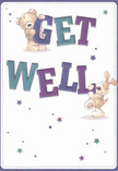 Playful optimism and heartfelt warmth radiate from this illustrated get well card-an ideal expression of care for anyone recovering in Cheshunt. The centrepiece features two delightful characters: a fluffy, inviting teddy bear and a friendly pup with oversized, velvety ears, each lovingly supporting part of the message 'Get Well.' The bold typography shimmers in shades of indigo and teal, providing a burst of colour reminiscent of vibrant blooms from local Cheshunt florists. Scattered stars in soft blue and purple tones surround the scene, echoing the peaceful moments found in Cheshunt's Waltham Cross gardens. The background is clean and creamy, amplifying the illustration's gentle hopefulness. Every stroke of fur and sparkle of light invites a sense of touch and solace, just as a hand-delivered bouquet would brighten a bedside table. Crafted with sensitivity and artistic joy, this card delivers the comfort and encouragement that Cheshunt residents so often share with neighbours-a small but meaningful embrace for whoever receives it.